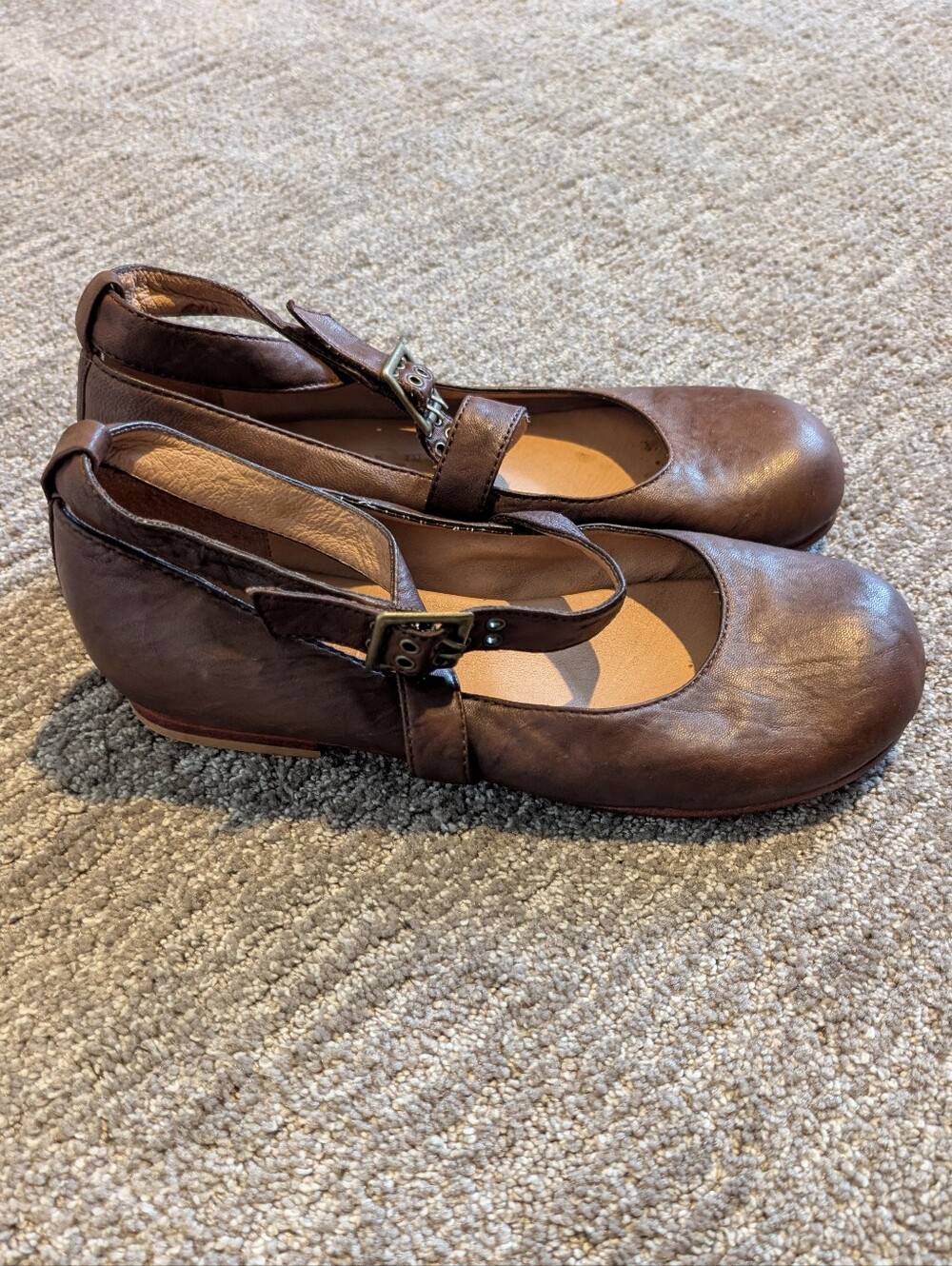 Gee WaWa Anthropologie Brown Leather Buckle Wedge Flats - Women's 8